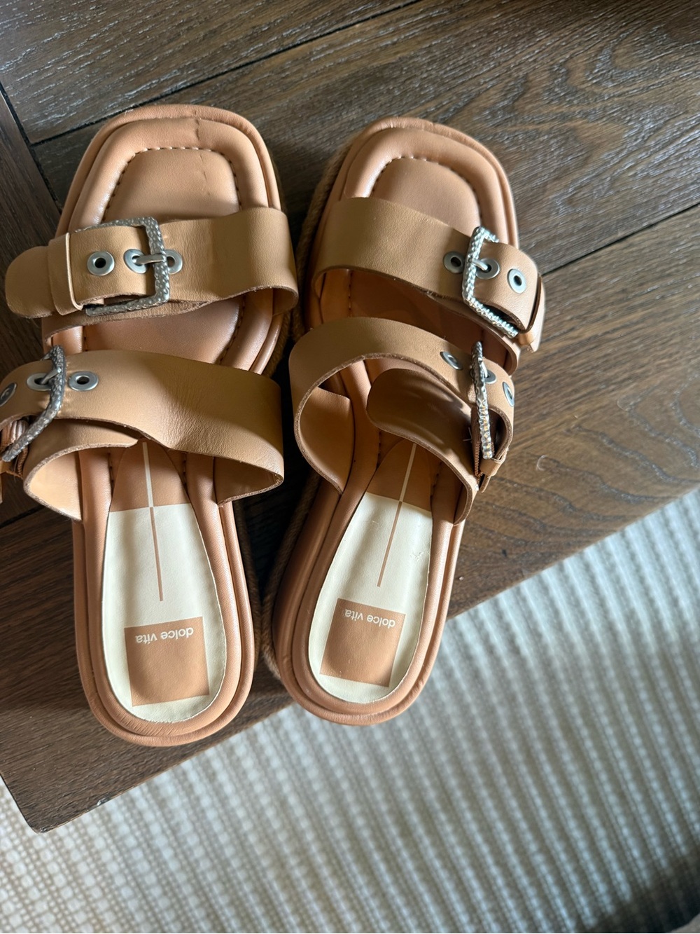 Dolce Vita Cognac Leather Buckle Slide Sandals